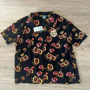 -NWT- Women’s Santa Cruz Skateboards Floral Cali Poppy Woven Button Up Shirt